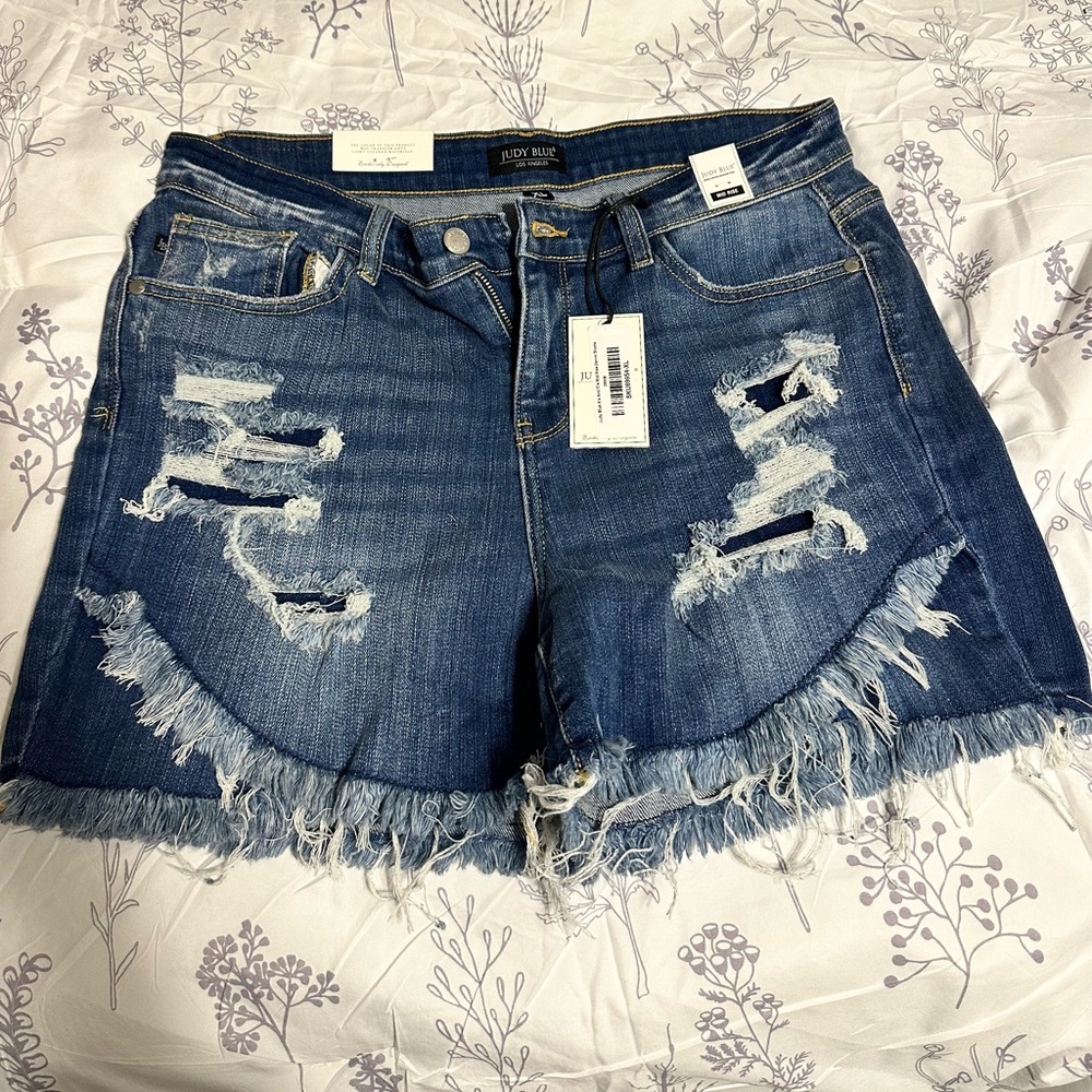 Judy Blue Ripped Denim Blue Shorts